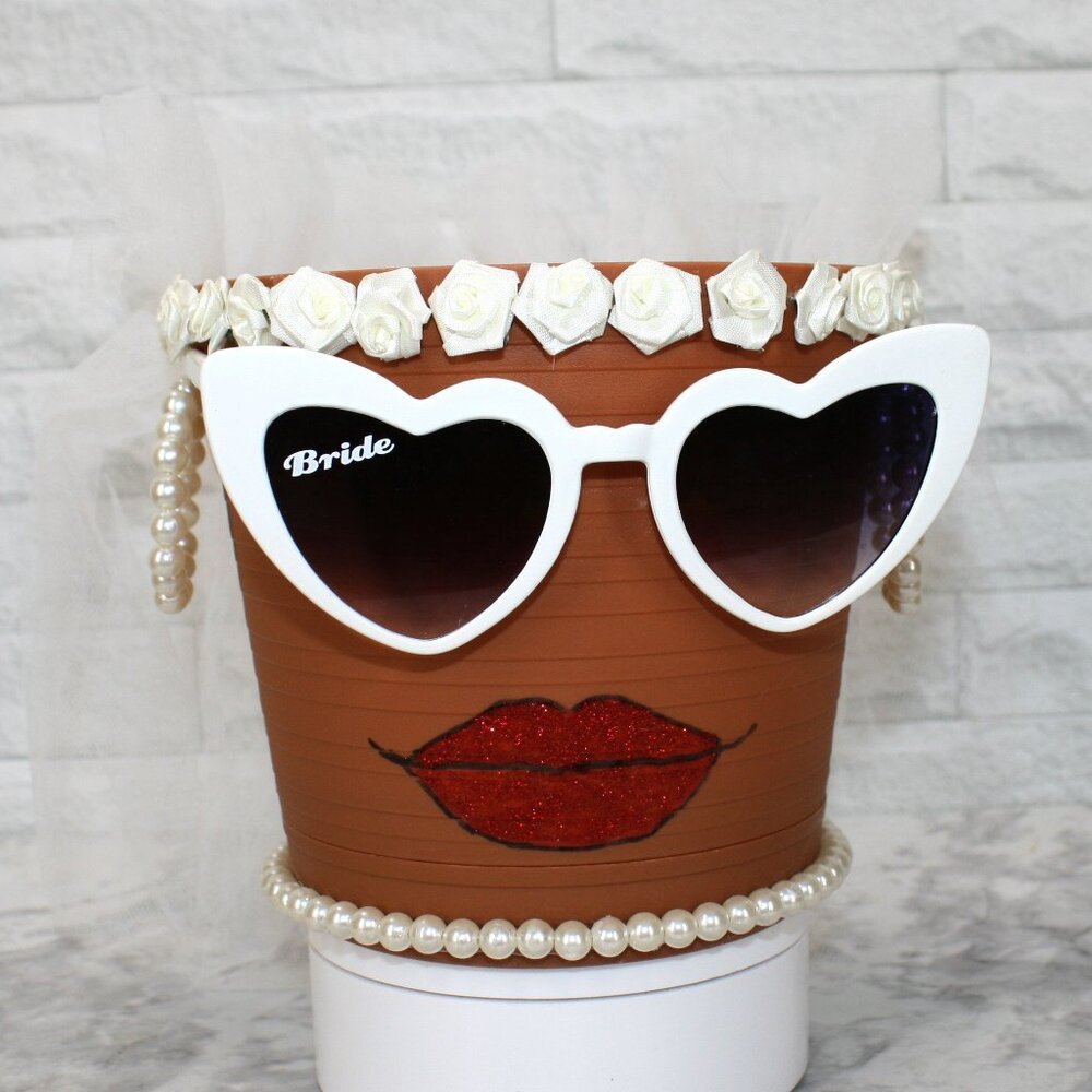 HAND CRAFTED Pot Head BridePlanter Centerpiece Upcycled Bridal Wedding Decor